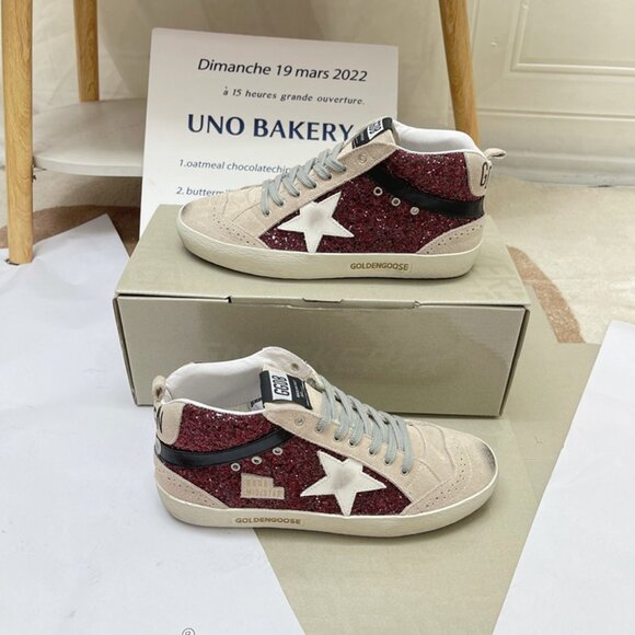Golden Goose Mid Star In Burgundy Glitter With Gray Inserts And White Star - Picture 4 of 9